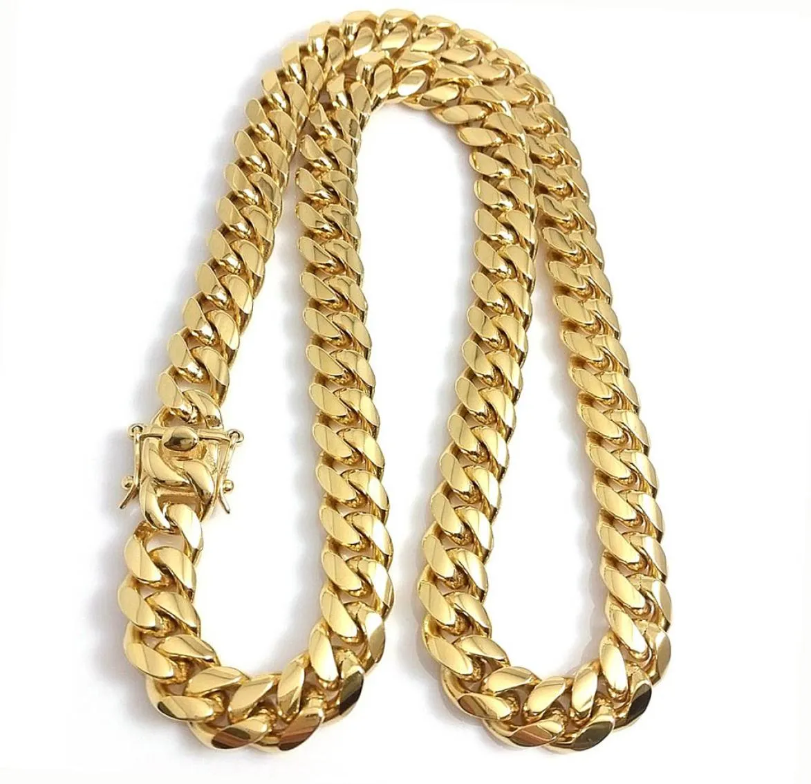 Gold Miami Cuban Link Chain Necklace Men Hip Hop Stainless Steel Jewelry Necklaces6959199