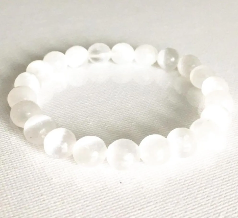 Mg0812 8 mm bracciale in pietra di selenite autentica Bracciale chakra Crown Chakra Womens Reiki Yoga Mala Braccialetta3951850