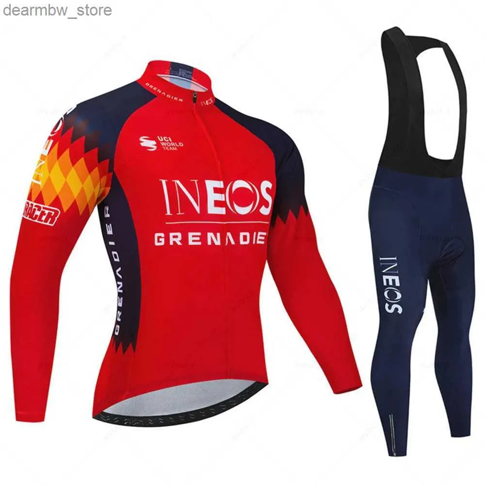 Jersey de cyclisme sets Ineos Team Men Spring Sport Sport Cycling Jersey Autumn Mtb Bicyc Vêtements Summer Long Seve Triathlon Bib Bib Bib Set L48