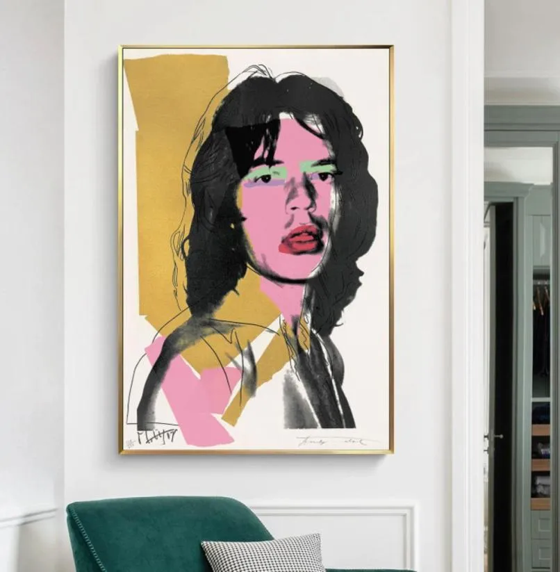レトロなアンディウォーホルのポスターキャンバス絵画ミックジャガーポートポートポスターとプリントリビングルームの家の家の飾り1609945
