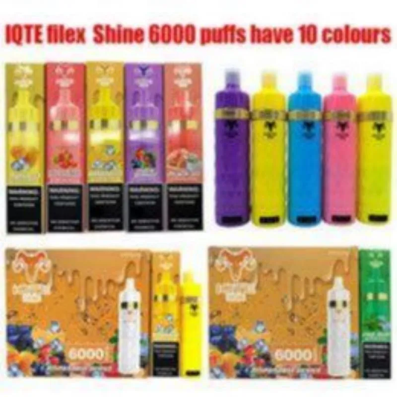 E Cigarettes New 100% Original IQTE FILEX shine 6000 Rechargeablepuffs 850mah Prefilled Device Disposable Vape Authorized 10 Colors Crystal Vap