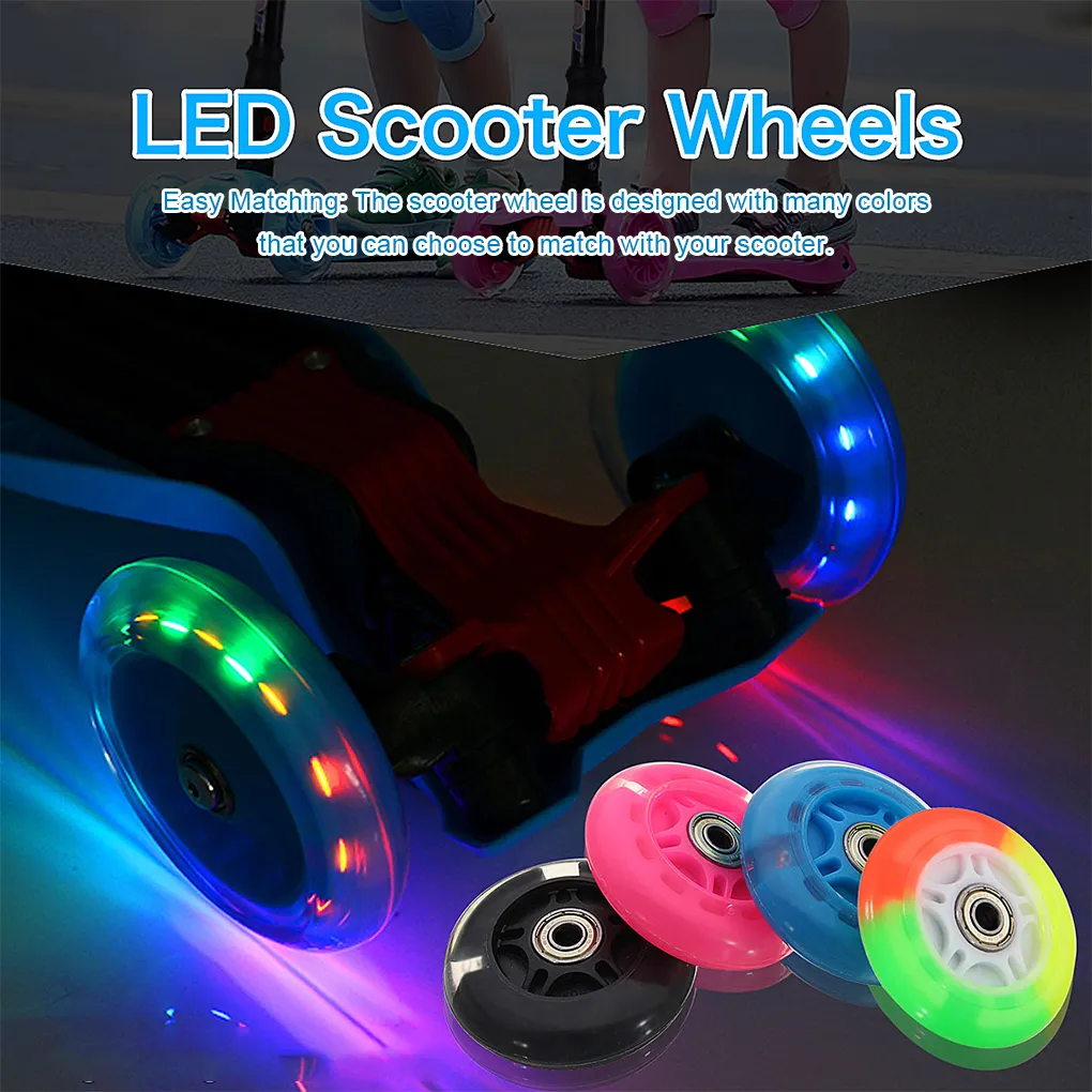 2Pcs 120mm Light Up Scooter Wheels With ABEC-9 Bearings - Flashing LED Replacement Wheels