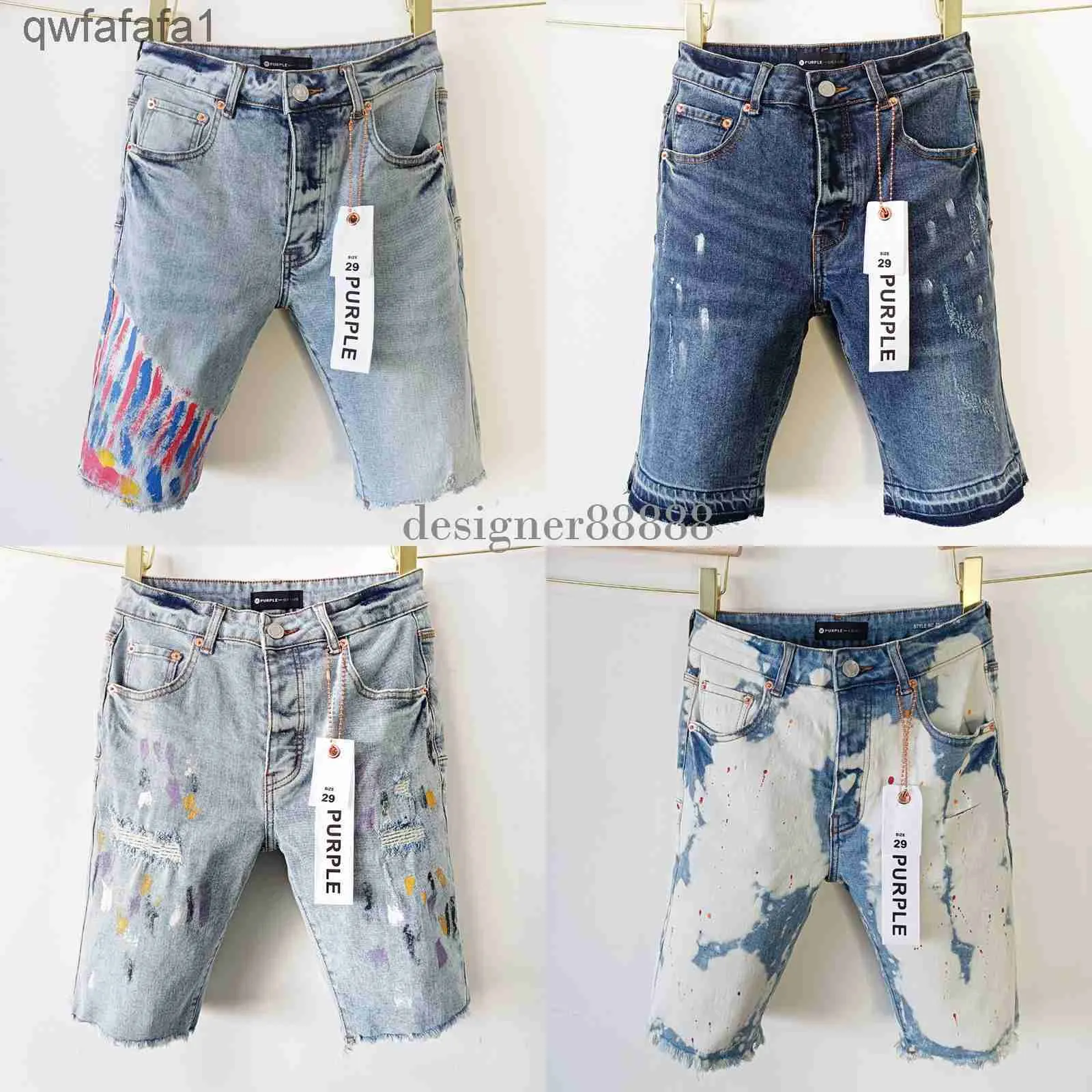 Paarse jeans korte herenontwerper rechte gaten casual zomernachtclub blauwe dames shorts stijl luxe patch hetzelfde merk wba0