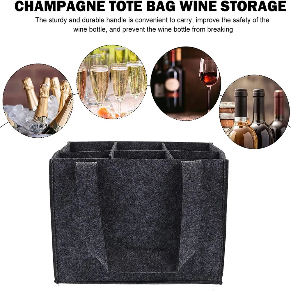 Wine Racking Tote 6 Bottle Wine Carrier with Divider, Felt Wine Storage Tote Bag ...