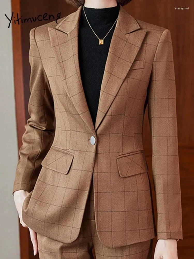 Dwuczęściowe spodnie dla kobiet w stylu francuskim Eleganckie biuro Kobiety Suits Formalne noszenie 2024 Blazery mody długie rękawowe spodni streetwear