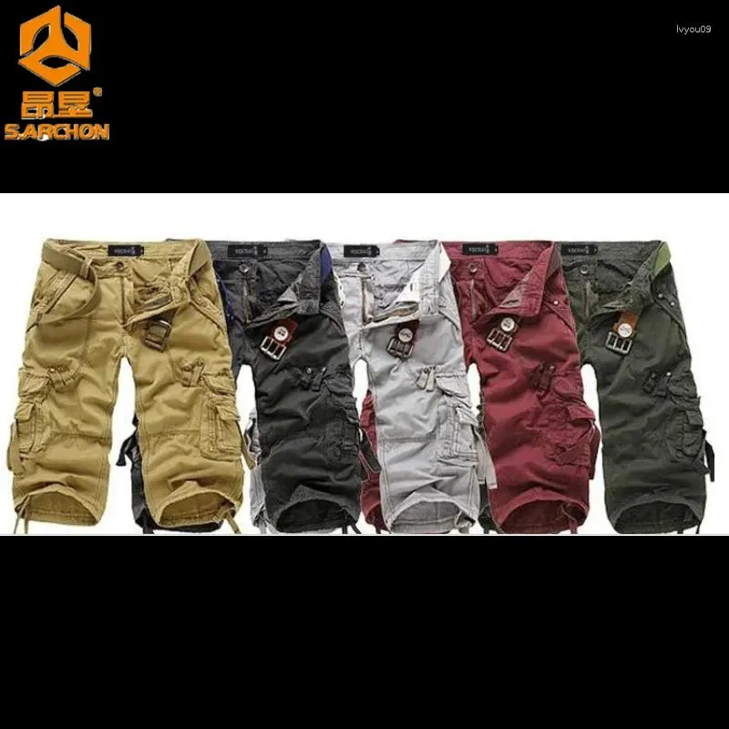 Pantalones cortos para hombres hombres algodón de algodón múltiples bolsillos sueltos sólidos tácticos tacticia al aire libre pantalones para acampar para hombre militar