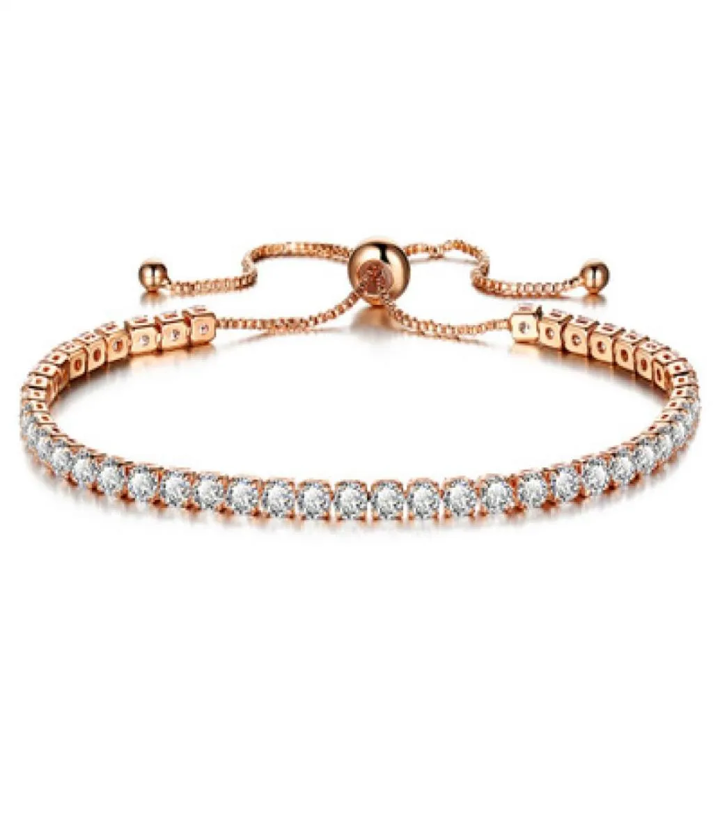 New Round Tennis Bracelet For Women Rose Gold Silver Color Cubic Zirconia Charm Bracelets Bangles Femme Wedding Jewelry9665794