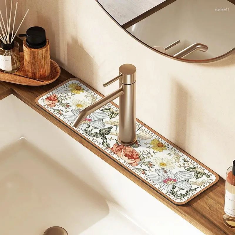 Baignoire tapis de salle de bain robinet absorbant à séchage rapide tampon de vidange de cuisine anti-gommage sans gommage