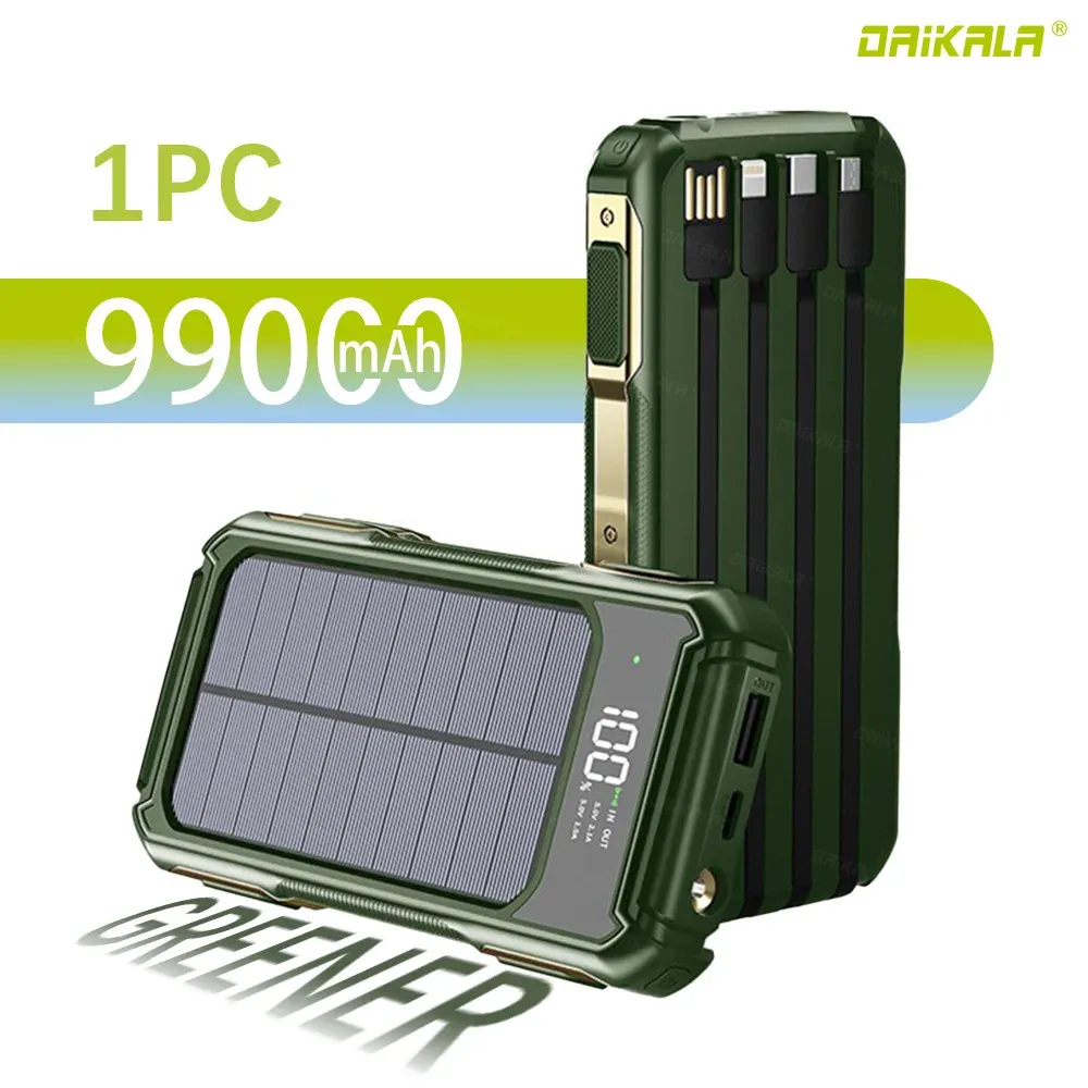 Solar Power Bank 20000Mah batteria di ricarica rapida portatile per iPhone14 13 Mini Powerbank con lampada laser a torcia LED