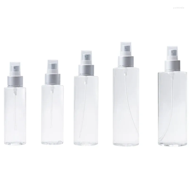 Lagringsflaskor 250 ml klar kosmetisk hudvård rengör alkohol mister spray tom med silverhuvud 8oz