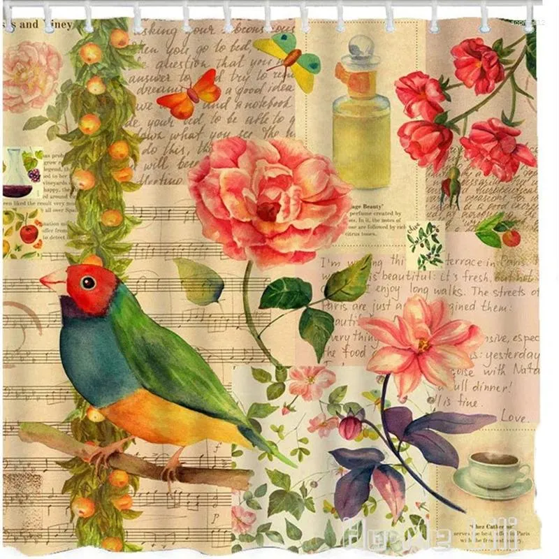 Shower Curtains Bird Curtain By Ho Me Lilis Retro French Letter Rose Flower Leaves Bathroom Set Home Decorative Waterproof With Hooks