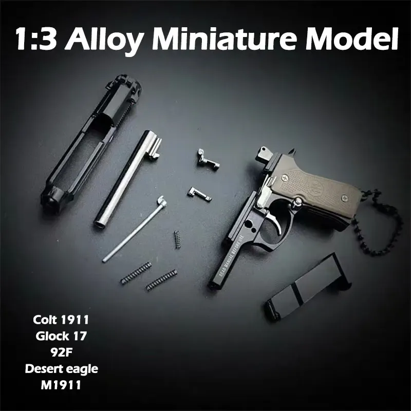 Keychains 1pc New Antistress Toys Metal Pistol Gun Keychain Miniature Model 1:3 Beretta 92f Colt 1911 Glock 17 Birthday Gifts for Men