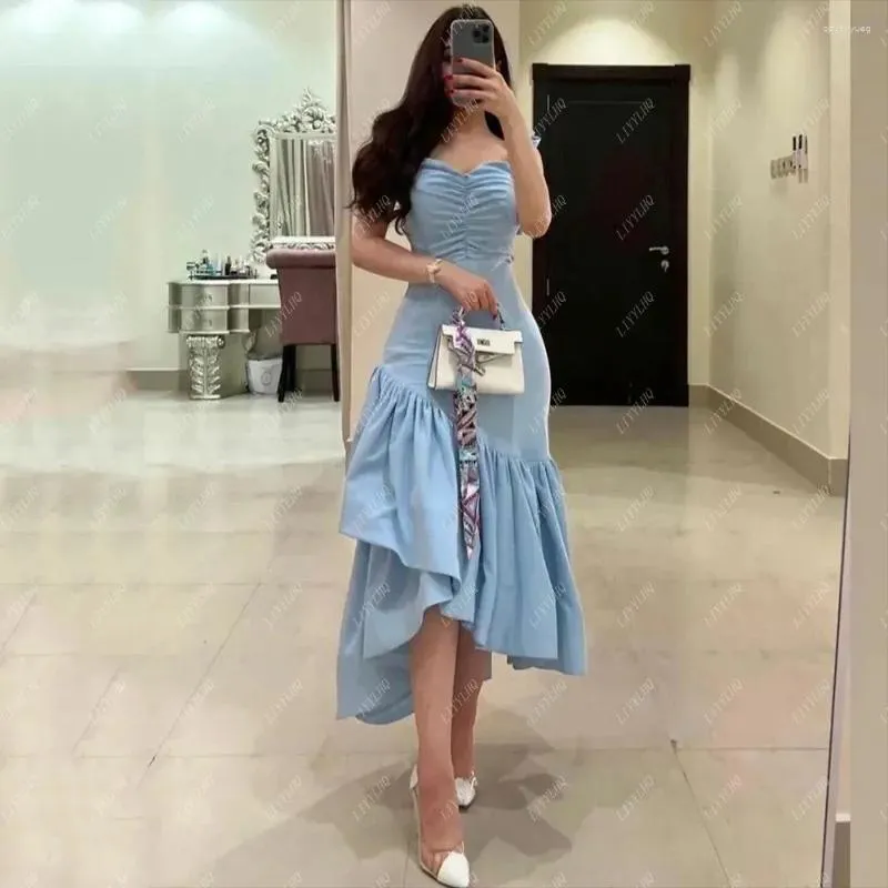 Party Dresses LIYYLHQ Chic Asymmetrical Sky Blue Prom Pleats Evening Sleeveless Beading Formal Occasion Gown For Women 2024