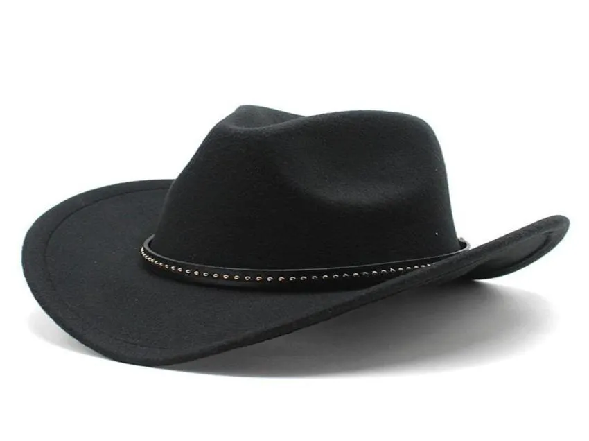 Donne invernali uomini in lana nera Fedora Hat Chapeu Western Cowboy Hat Gentleman Jazz Sombrero Hombre Cap Elegant Lady Cowgirl Cappelli 22025656350