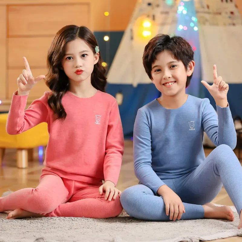 Kids Thermal Underwear Set Softest Boys Girls Pyjamas for 2024 Autumn Winter Warm Cozy Sleepwear Casual Homewear in Multiple Colors