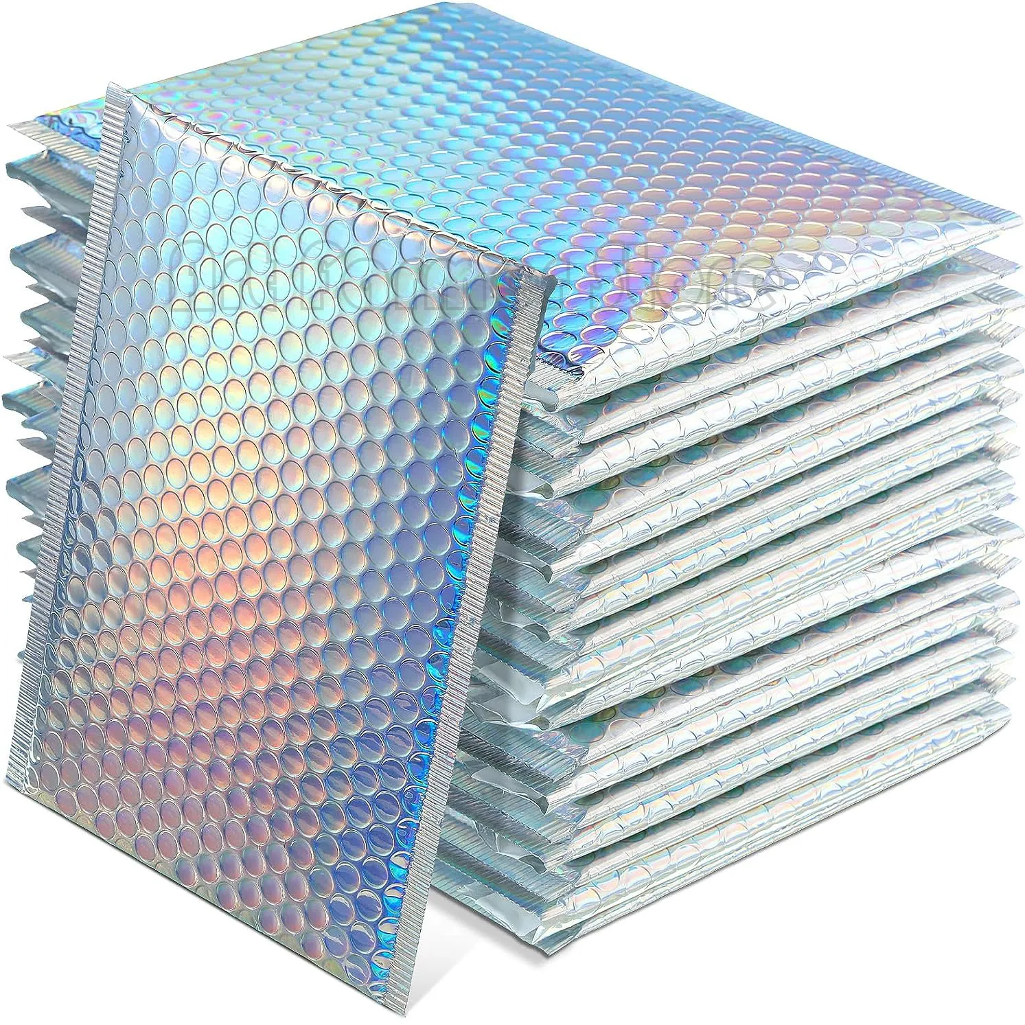 50 Pcs Metallic Bubble Mailers - Holographic Self Seal Shipping Envelopes For Small Business
