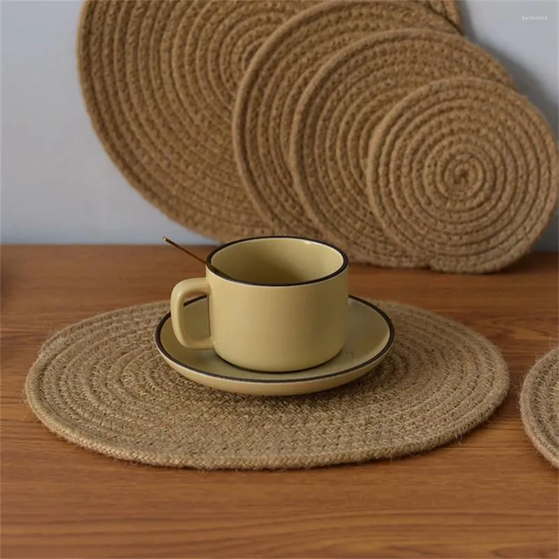 Table Mats Round Straw Eco-Friendly Linen Rope Placemats Multi-functional Rattan Anti-scald Heat Insulation Cup Decor