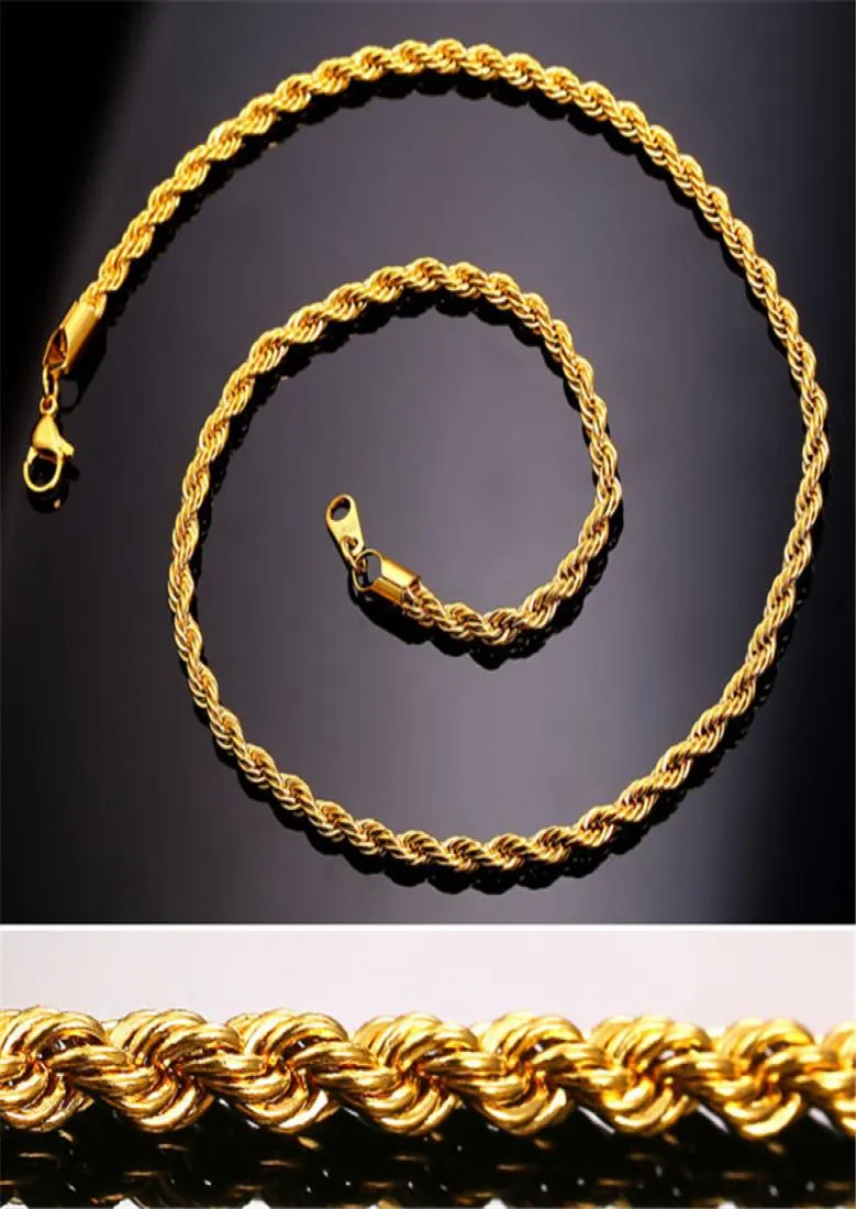 Gold Chains Fashion Stainless Steel Hip Hop Jewelry Rope Chain Mens Necklace9018560