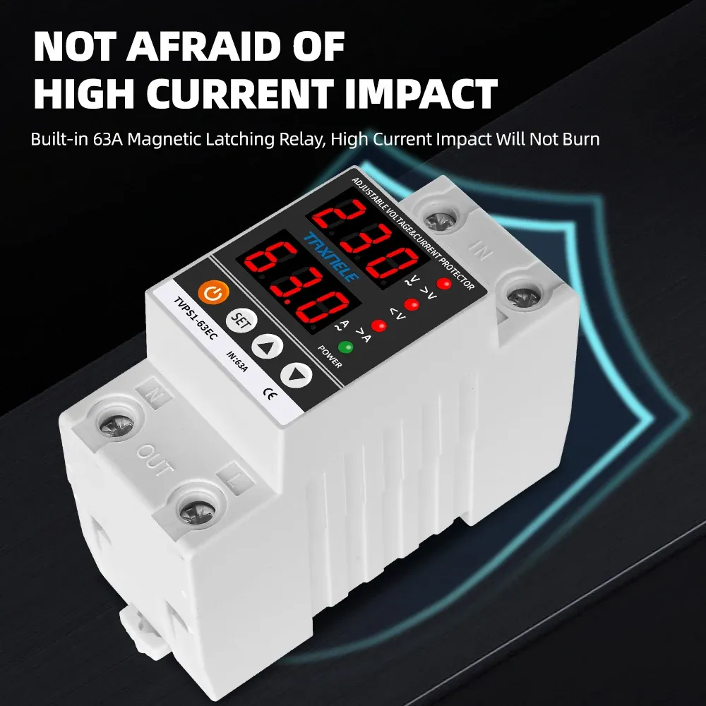 Plug Overcurrent Protection Overcurrent Protection Relay Dual Display 40A 63A 230V Digital DIN Rail ...