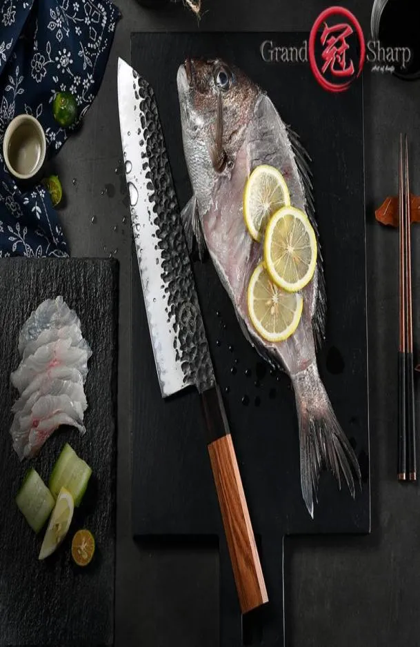 9 -calowy ręcznie robiony Chef039s Nóż 3 warstwy AUS10 Japońska stal Kiritsuke Kiten Knife Sching Fish Fish Meat Gotowanie Narzędzia Grandshar8213419