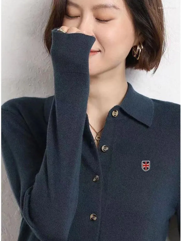 Damesbreien Leer Women Wool Sweater Cardigan Blouse kraag prachtige Koreaanse kasjmere polo lange mouw fleece base gebreide tops