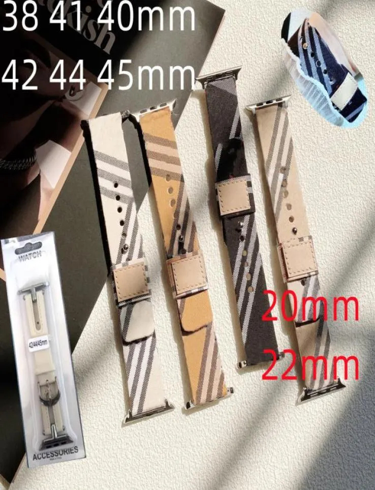 Strap For Watch Band iwatch 7 SE 6 2 3 4 5 Series 41mm 45mm 40mm Link Chain Wristband Plaid Leather Smart Straps 45 38 44mm Fashion Designer Women Men Bracelet4035071