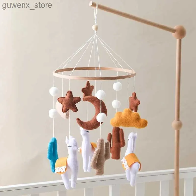 Mobiles# Baby Rattle Toy Crib Mobile Wooden Bed Bell Soft Felt Alpaca Shape Wind Chime Pendant Newborn Music Box Bed Bell Toys Crib Gifts Y240412