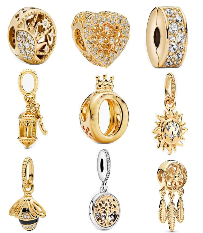 Nouveau populaire 925 STERLING Silver Gold Lantern Sun Pendant Bee Family Falle Forever Clip Beads For Fashion Charm Bread Bracelet Brick Bijoux7932984