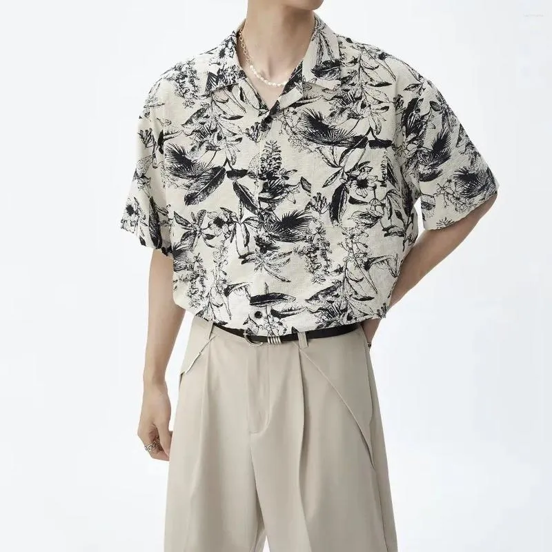 Casual shirts voor heren Summer Beach Hawaiiaans shirt Men Korte mouw Losse high-end dunne No-Iron Japanese Retro Cubaanse kraagbloem