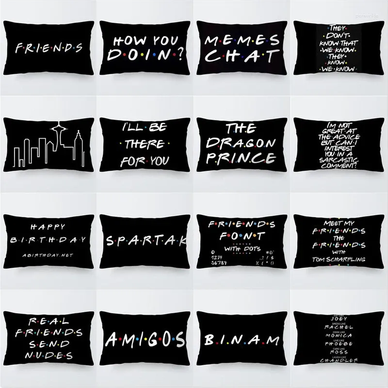 Travesseiro 30x50cm letras brancas cobrem preto uma impressão lateral tampa de amizade alfabetes lema sofá escritório na casa
