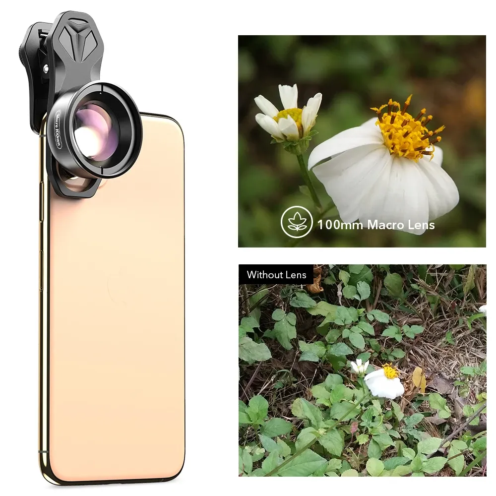 Acessórios Apexel 100mm Super Makro Telefon Obiektyw Aparatu hd Optyczny 10x makro obiektyw mobilna kamera dla iphone x xs samsung wszystkie