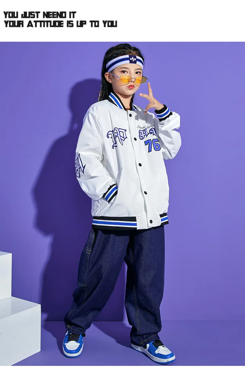 Hip Hop White jackets for baseball and Cardigan Set for Kids