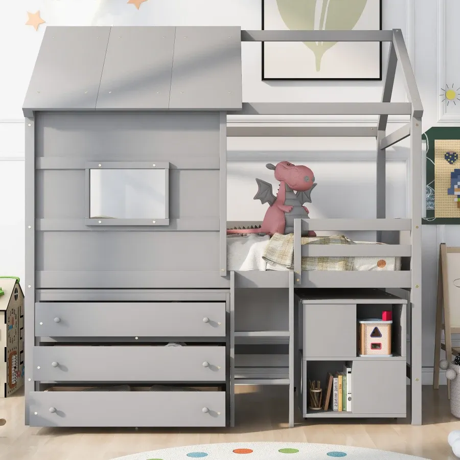 Cama De Loft De Madeira De Tamanho Duplo Com Mesa De Tração E Gavetas De  Armazenamento, Design De Economia De Espaço Para Móveis Para Crianças Do  Quarto De $4.699,59 | DHgate, image size:900x900