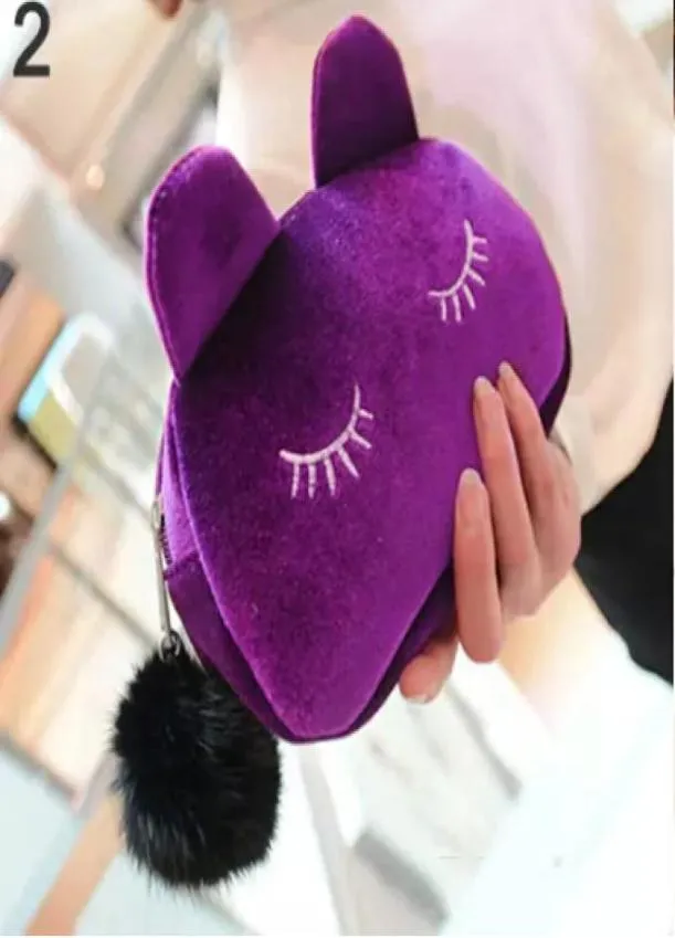 Leuke draagbare cartoon Cat Coin Storage Case Travel Makeup Flanel Pouch Cosmetic Bag Korean and Japan Style 3578459