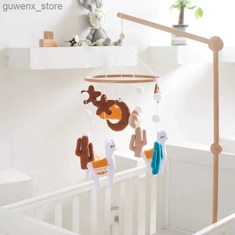 Mobiles# Baby Rattle Toy Crib Mobile Wooden Bed Bell Soft Felt Alpaca Shape Wind Chime Pendant Newborn Music Box Bed Bell Toys Crib Gifts Y240412Y2404176531