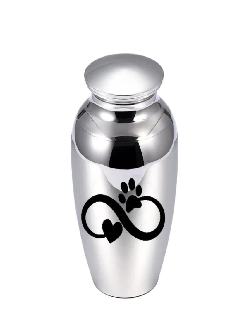 Infinite Dog Paw Print Pendant Small Cremation Urn för Pet Ashes Keepsake Exquisite Pet Aluminium Alloy Ashes Holder 5 Colors1075943