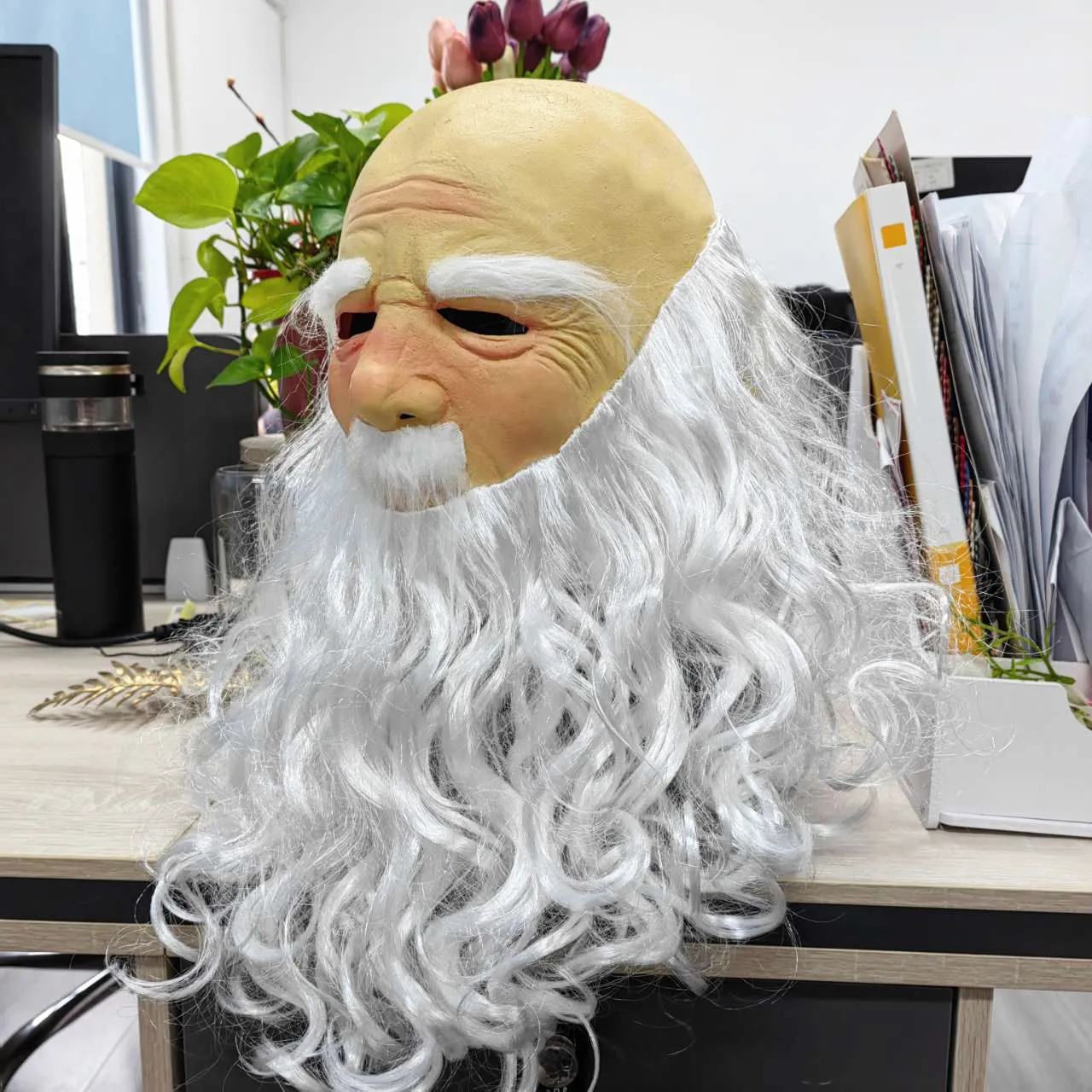 Grappige kerstman Masker Cosplay Wig Big Beard Christmas Old Grootvader Latex Helmet Halloween Nieuwjaar Party Costume Props