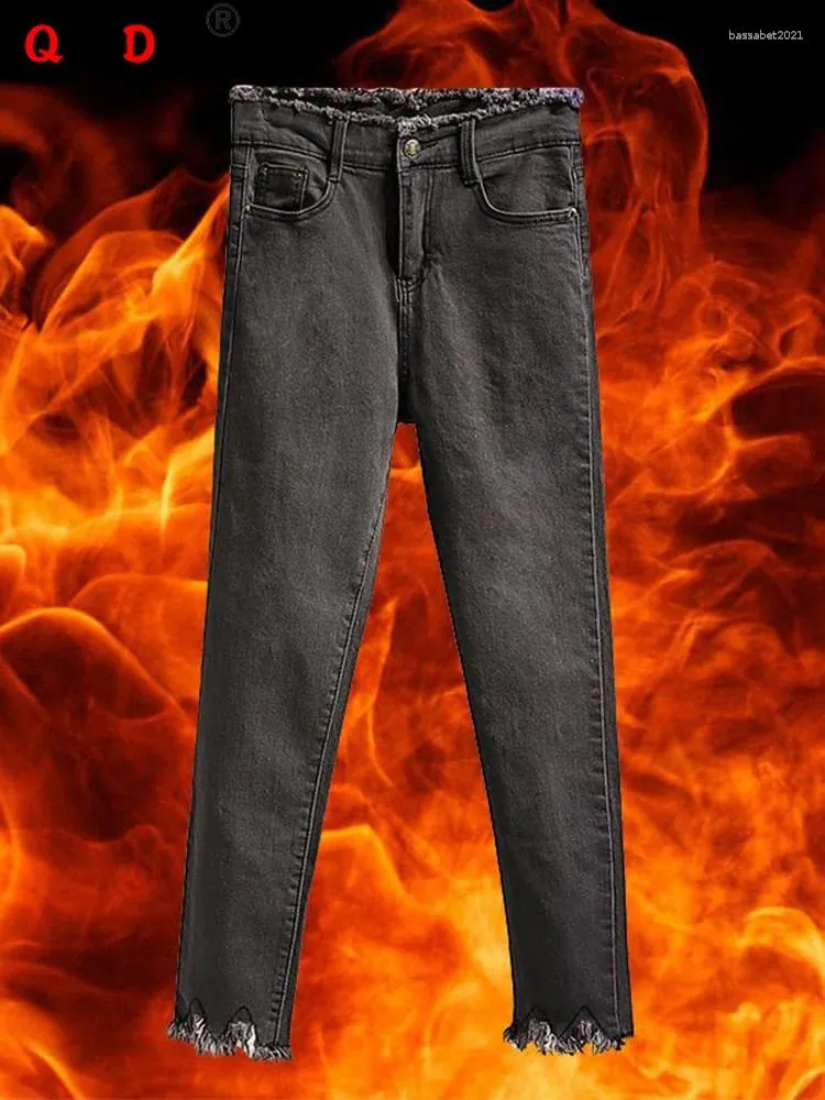Dames jeans winter rechte denim broek warme pluche vaqueros strench hoge taille slang skinny bigsize 70 kg dikke potlood addvelvet bekleed