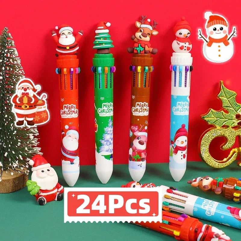 Stylos 24pcs dessin animé Noël 10 couleurs.