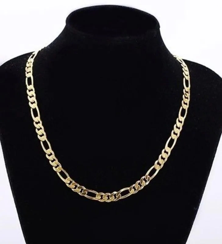 Mens 24K Solid Gold GF 8mm italiensk Figaro Link Chain Halsband 24 tum8420808