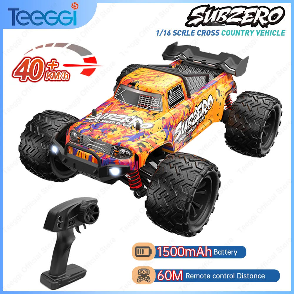 Black All-Terrain RC Truck - 1:16 Scale, 20KM/H, 2.4GHz Remote, Rechargeable, With LED Lights - Great Toy For Boys Ages 6-9