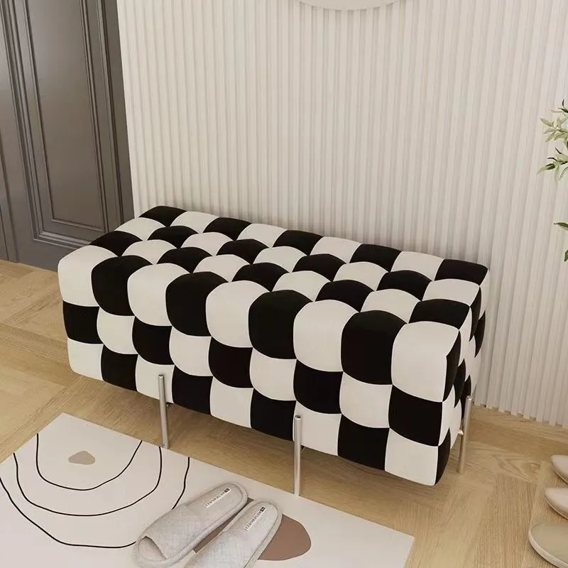 Luxury Checkerboard Bed End Stool Hallway Ottoman Furniture Fabric Sofa Stool Foot Step Stool Living Room Bench Changing Shoes S