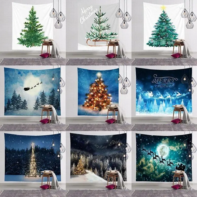 Tapestries Kerst Sneeuwlandschap Boom Santa Claus en Elk Tapestry Geschikt voor huis in de woonkamer slaapkamer decoratie