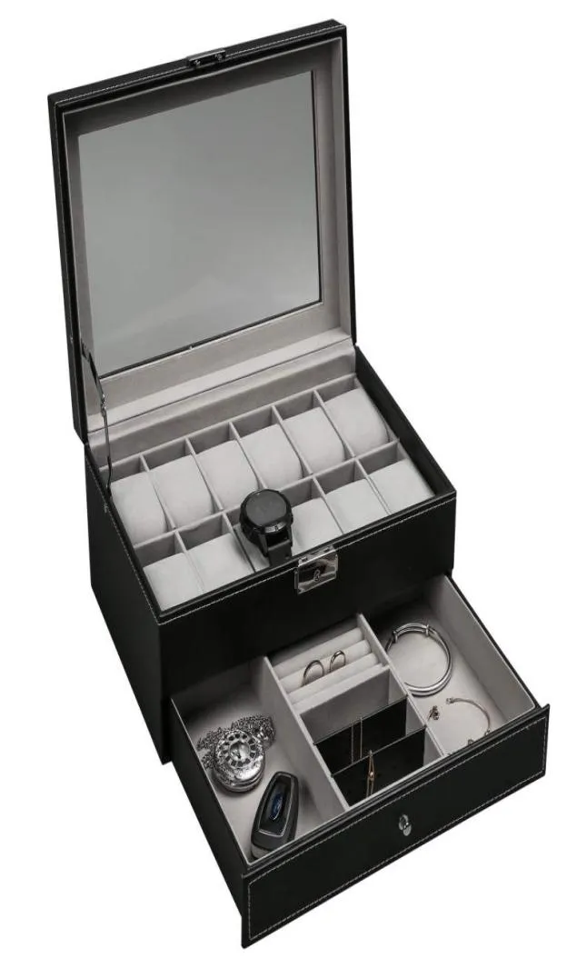 Jewelry Boxes Ogrmar 12 Slot Pu Leather Lockable Watch Storage Men Women Display Der Case 2tier Organizer Showcase With Glass Lid 4571617
