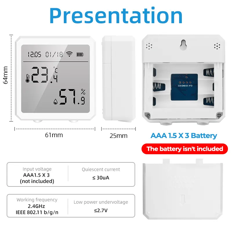 Tuya Smart WiFi Zigbee Indoor Temperature and Humidity Sensor with LCD ...