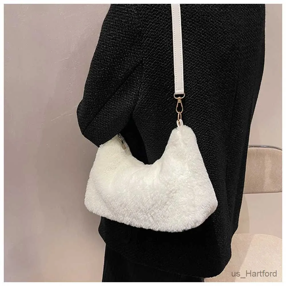 Handväskor lyxig faux päls mode mini tygväska kvinnor handväskor designer dam purses fluffy mjuk plysch shoppare väska vinter säck