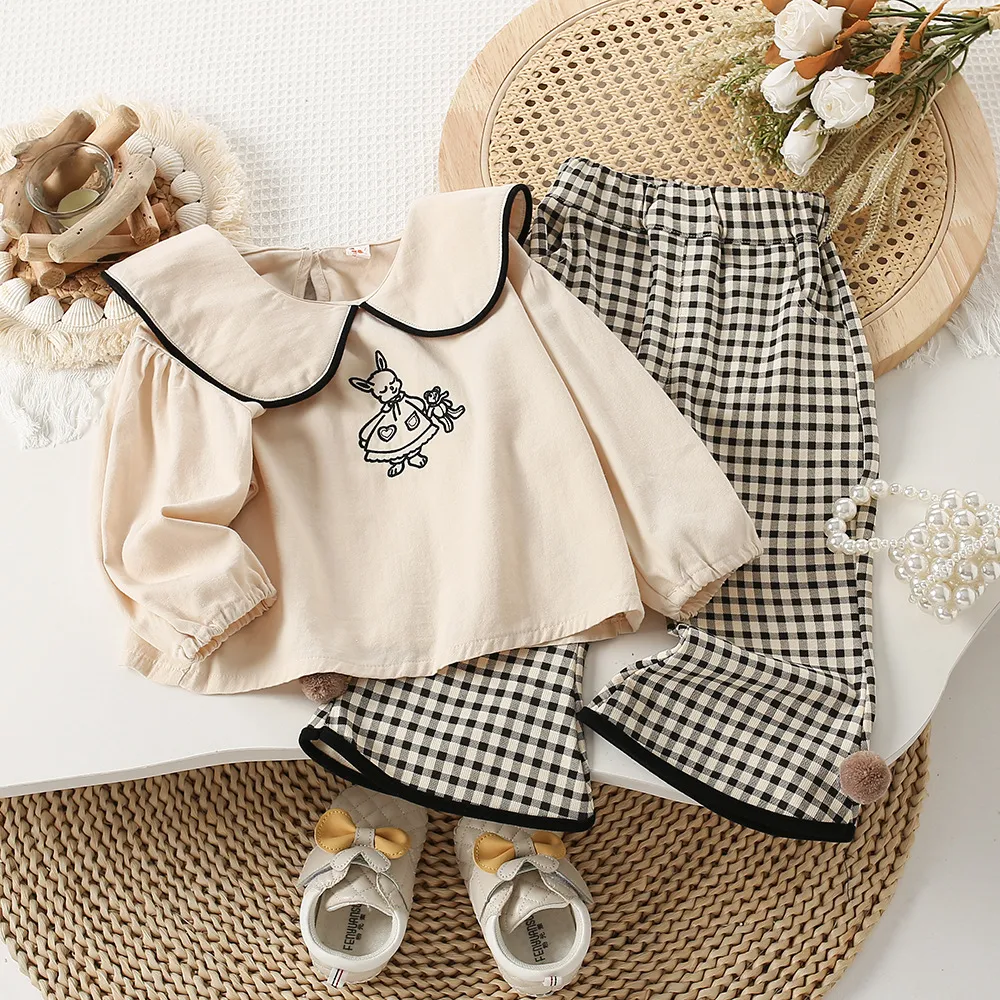 DHgate.com:Toddler Girls 2Pcs Set: Rabbit Print Long-Sleeve Top, Plaid ...