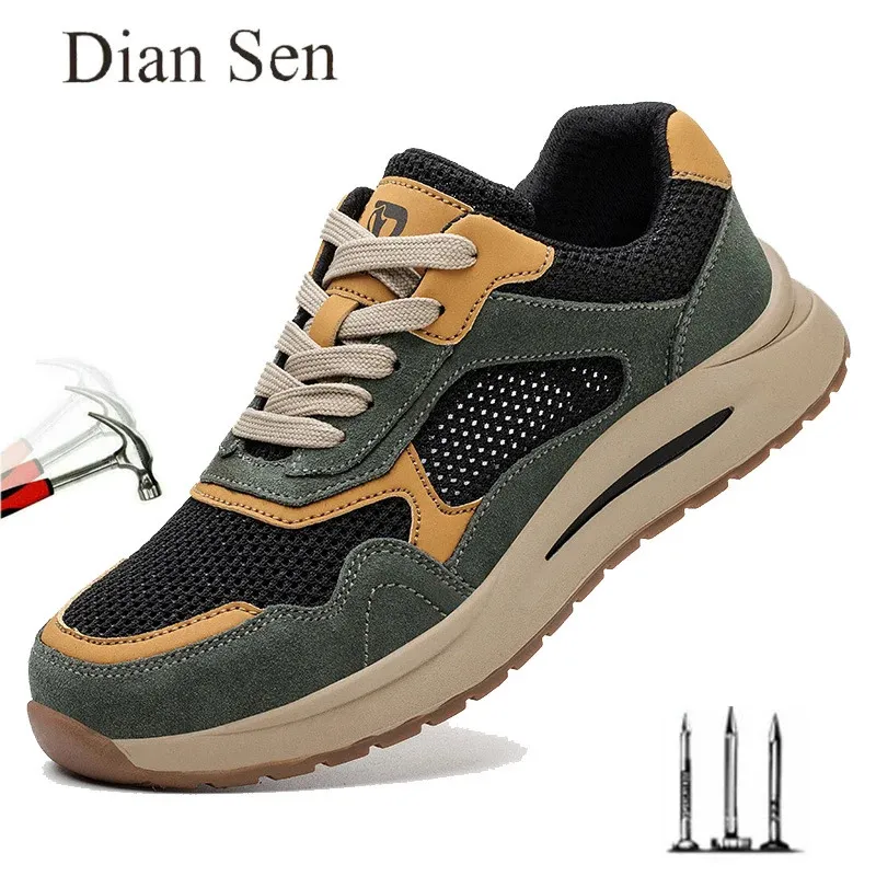 Diansen Mens Safety Shoes Summer Mesh Lightweight Breattable Sneaker Puncture Proof Non Slip Protective Work Boots 240409