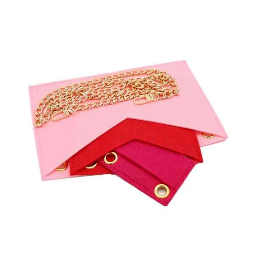Kosmetisk väska filt arrangör handväska kirigami insats av 3 med gyllene kedja crossbody pochette kuvert 1207239h