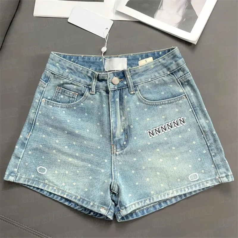 Broderad brev korta byxor kvinnor designer rak ben denim shorts high street hiphop jeans kläder